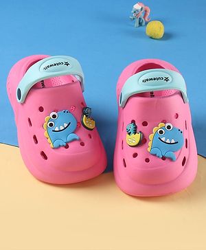Cute Walk by Babyhug Clogs with Back Strap Closure & Dino Applique - Dark Pink