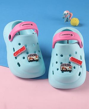 Cute Walk by Babyhug Clogs with Back Strap Closure & Vehicle Applique - Light Blue