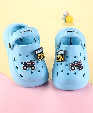 Cute Walk by Babyhug Clogs with Back Strap & Game On Applique - Light Blue