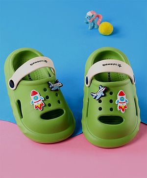 Cute Walk by Babyhug Clogs With Backstrap Closure Dino & Clover Appliques - Green