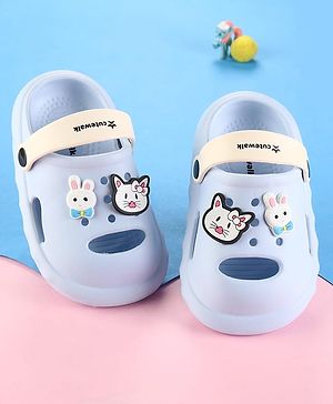 Cute Walk by Babyhug Clogs With Back Strap Kitty & Bunny Appliqulue - Light Blue