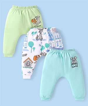 Babyhug Disney Interlock Knit Full Length Diaper Leggings With Lady & The Tramp Graphic Pack Of 3 - Light Blue & Light Green