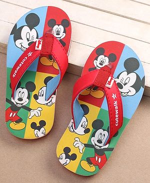 Cute Walk by Babyhug Disney Mickey Mouse Printed Slip On Flip Flops - Red