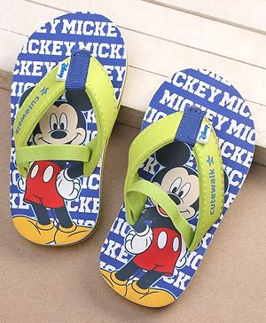 Cute Walk by Babyhug Disney Mickey Mouse Printed Flip Flops with Back Strap - Light Green