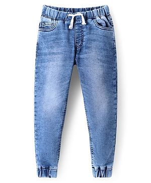 Pine Kids Woven Full Length Solid Washed Denim Jeans - Light Blue