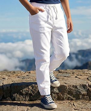 Pine Kids Woven Full Length Washed Denim Jeans - White