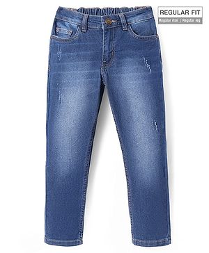 Pine Kids Woven Full Length Solid Washed Denim Jeans - Blue