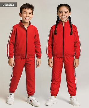 Pine Active Woven Full Sleeve Tracksuit with Tape Detailing - Red