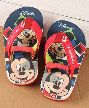 Cute Walk by Babyhug Disney Flip Flops with Back Strap Mickey Mouse Print - Red