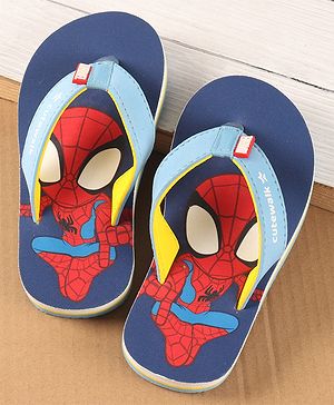 Cute Walk by Babyhug Disney Slip On Flip Flops with Spiderman Print - Light Blue