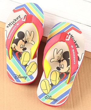 Cute Walk by Babyhug Disney Slip On Flip Flops with Mickey Mouse Print - Red