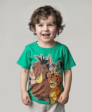 Babyhug Disney Single Jersey Knit Half Sleeves T-Shirt with Simba & Pumba Graphics - Mint Green