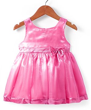 Babyhug Woven Sleeveless Party Dress With Bow Applique - Pink