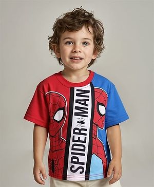Babyhug Marvel Single Jersey Knit Half Sleeves Cut & Sew T-Shirt With Spider Man Graphics - Blue & Red