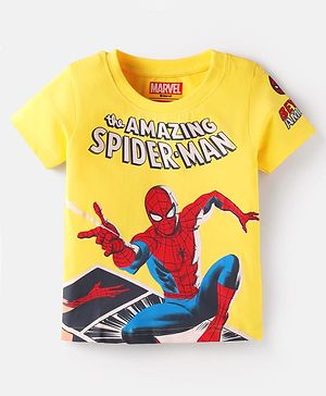 Babyhug Marvel Single Jersey Knit Half Sleeves T-Shirt With Spiderman Graphics - Yellow