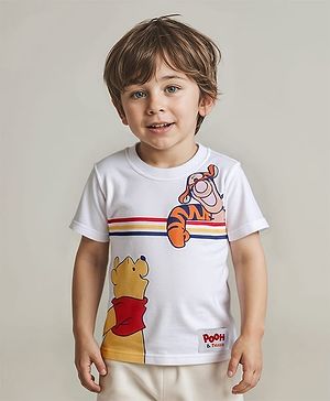 Babyhug Disney Single Jersey Knit Half Sleeves T-Shirt With Winnie & Tiger Graphics & Badge - White