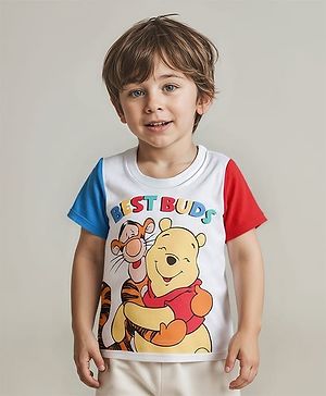 Babyhug Disney Single Jersey Knit Half Sleeves T-Shirt with Winnie the Pooh & Tigger Graphic - White