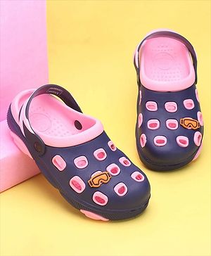 Pine Kids Clogs with Back Strap Closure & Sunglasses Applique - Pink & Navy Blue