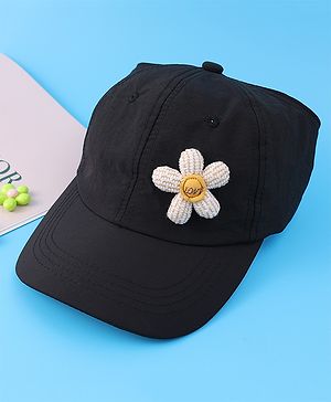 Babyhug Free Size Baseball Cap With Floral Applique - Black