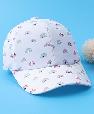 Babyhug Baseball Caps With Rainbow Print - White