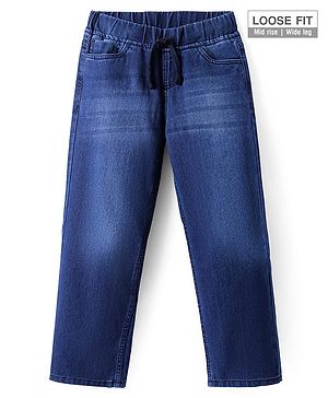 Pine Kids Woven Full Length Solid Washed Denim Jeans - Navy Blue
