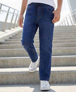Pine Kids Woven Full Length Washed Denim Jeans - Blue