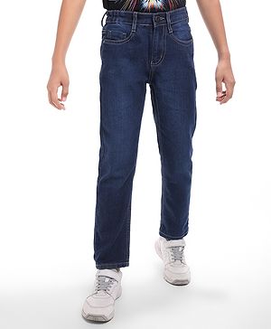 Pine Kids Woven Full Length Washed Denim Jeans - Blue