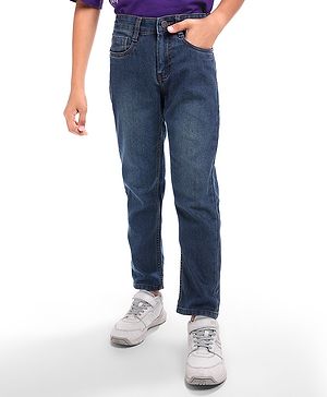 Pine Kids Denim Woven Full Length Washed Jeans - Blue