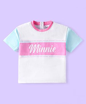 Babyhug Disney Single Jersey Knit Half Sleeves T-Shirt With Minnie Mouse Graphics - White & Pink