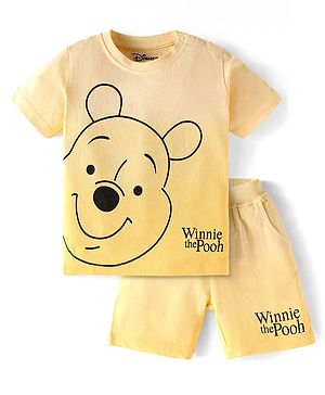 Babyhug Disney Single Jersey Knit Half Sleeves T-Shirt & Shorts Set With Winnie The Pooh Graphics & Ombre Effect - Yellow