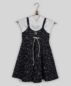 Silverthread Printed Dungaree Dress With Top - Black