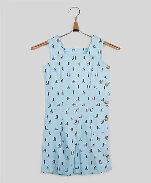 Silverthread Printed Jumpsuit With Side Buttons - Blue
