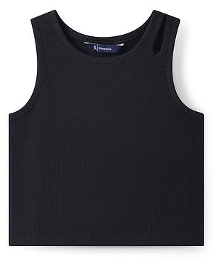 Pine Kids Cotton Knit Sleeveless Solid Color Ribbed Top - Black