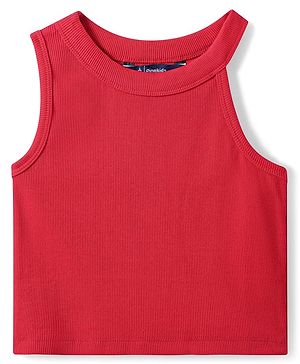 Pine Kids Cotton Knit Sleeveless Solid Color Ribbed Top - Red