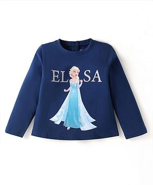 Babyhug Disney  Single Jersey Knit Full Sleeve T-Shirt With Frozen Graphics & Glitter Detailing - Navy Blue