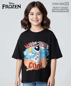 Pine Kids Disney Single Jersey Knit Drop Shoulder Oversized T-Shirt With Olaf Graphics - Black