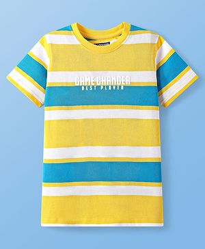 Pine Kids Cotton Knit Half Sleeves Striped T-Shirt - Yellow & Blue