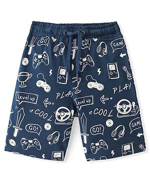 Pine Kids Above Knee Length Shorts With Gaming Print - Navy Blue