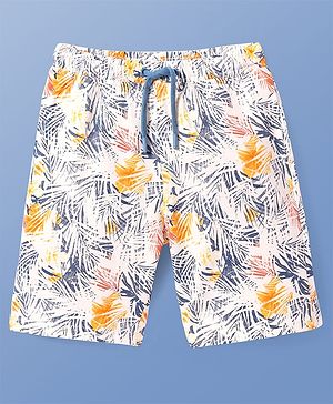 Pine Kids Above Knee Length Shorts With Leafy Print - Off White