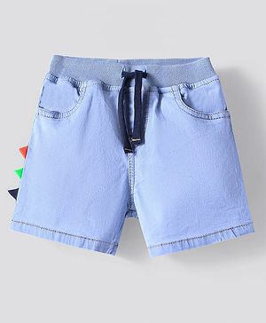 Bonfino Cotton Elastane Woven Knee Length Washed Denim Short - Light Blue