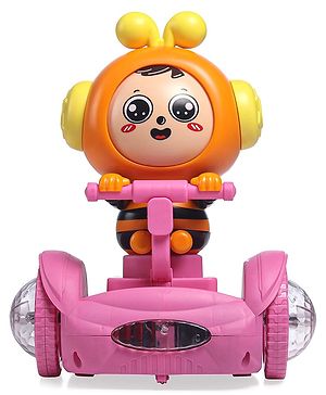 Babyhug Premium Balancing Car Toy with Interactive Revolving Cute Car with 4 Different Expressions| Colorful Led Lights & Music -Pink