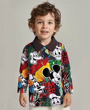 Babyhug Disney Single Jersey Knit Full Sleeves Polo T-Shirt with  Mickey Mouse Print - White