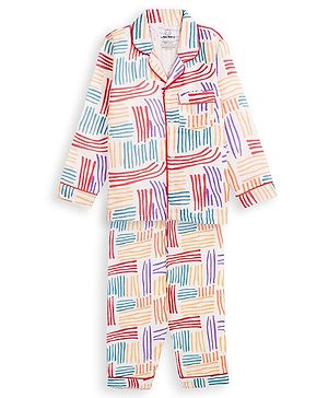 The Boo Boo Club 100% Cotton Full Sleeves Abstract Printed Coordinating Night Suit Set - Multi Colour