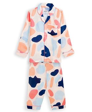 The Boo Boo Club 100% Cotton Full Sleeves Abstract Printed Coordinating Night Suit Set - Cream