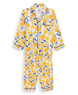 The Boo Boo Club 100% Cotton Full Sleeves Animal Printed Coordinating Night Suit Set - Yellow