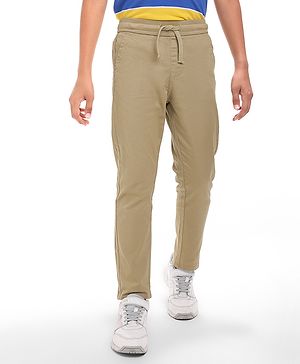 Pine Kids Cotton Woven Full Length Solid Colour Trouser - Tan