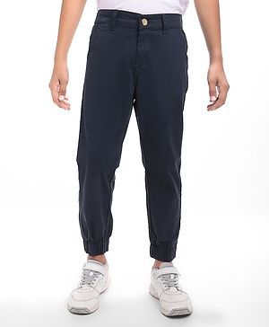 Pine Kids Cotton Woven Full Length Solid Trousers - Navy Blue