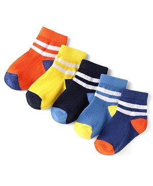 Cute Walk by Babyhug Knit Ankle Length Antibacterial Socks with Stripes Pack of 5 - Multicolor