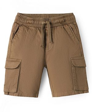Pine Kids Cotton Elastane Woven Above Knee Length Solid Color Shorts  - Brown