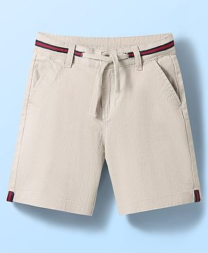 Pine Kids Cotton Woven Above Knee Length Solid Color Shorts - Beige